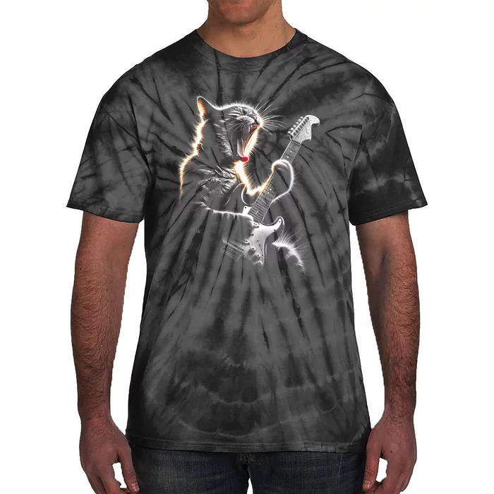 Funny Rock Cat Playing Guitar Music Lover Tie-Dye T-Shirt