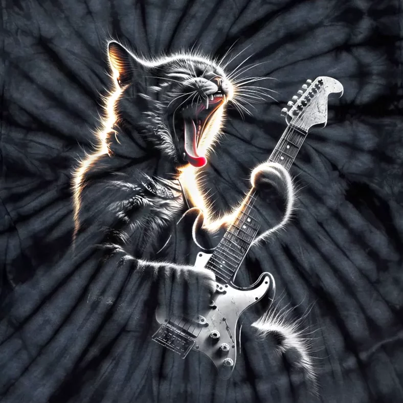 Funny Rock Cat Playing Guitar Music Lover Tie-Dye T-Shirt