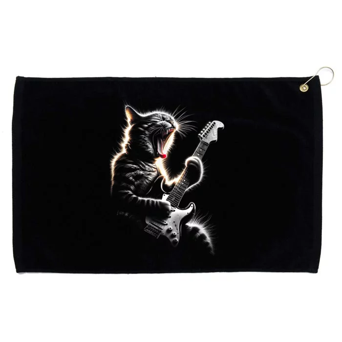 Funny Rock Cat Playing Guitar Music Lover Grommeted Golf Towel