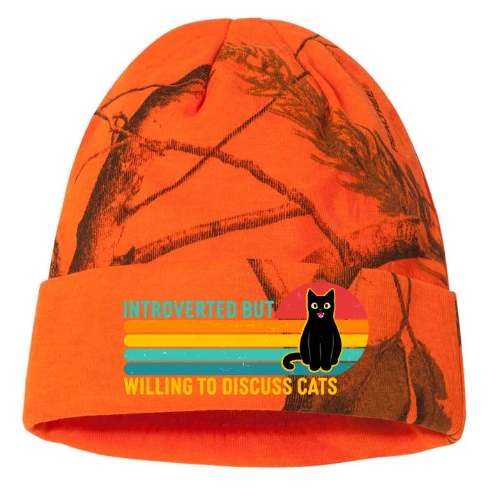 Funny Retro Cat Introverted But Willing To Discuss Cats Kati - 12in Camo Beanie