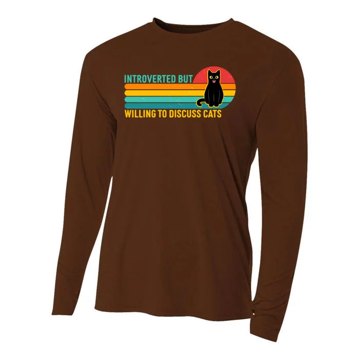 Funny Retro Cat Introverted But Willing To Discuss Cats Cooling Performance Long Sleeve Crew