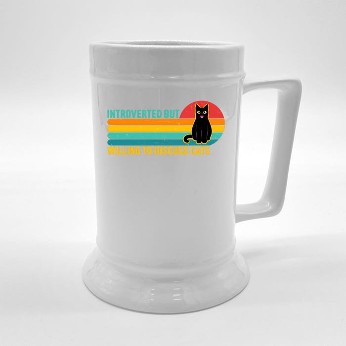 Funny Retro Cat Introverted But Willing To Discuss Cats Front & Back Beer Stein