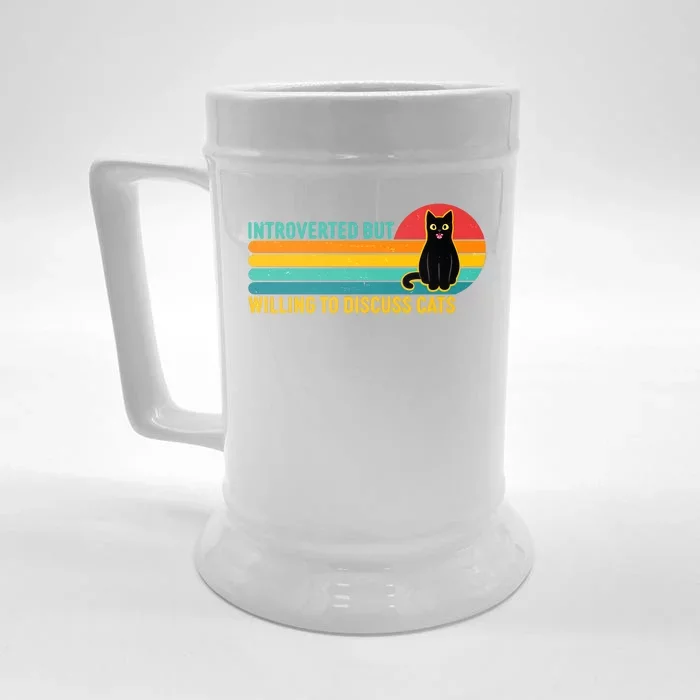 Funny Retro Cat Introverted But Willing To Discuss Cats Front & Back Beer Stein