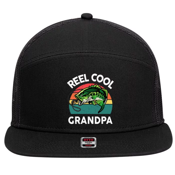 Fishing Reel Cool Grandpa Fathers Day 7 Panel Mesh Trucker Snapback Hat