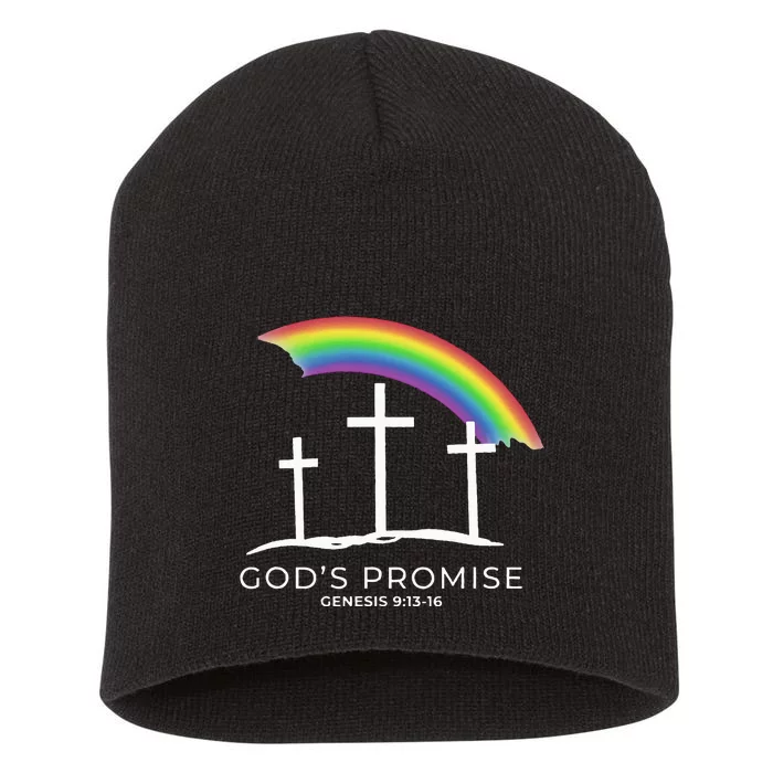 Funny Rainbow Christ Cross Christian Quote Gods Promise Short Acrylic Beanie