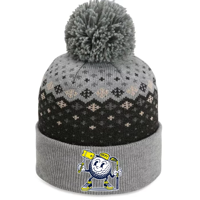 Funny Retro Cartoon Golf Ball Taking Selfie The Baniff Cuffed Pom Beanie