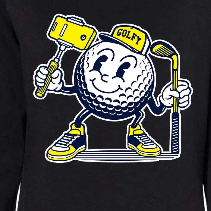 Funny Retro Cartoon Golf Ball Taking Selfie Womens California Wash Sweatshirt