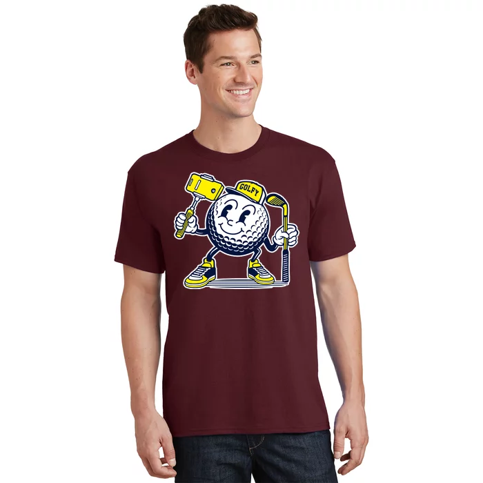 Funny Retro Cartoon Golf Ball Taking Selfie T-Shirt