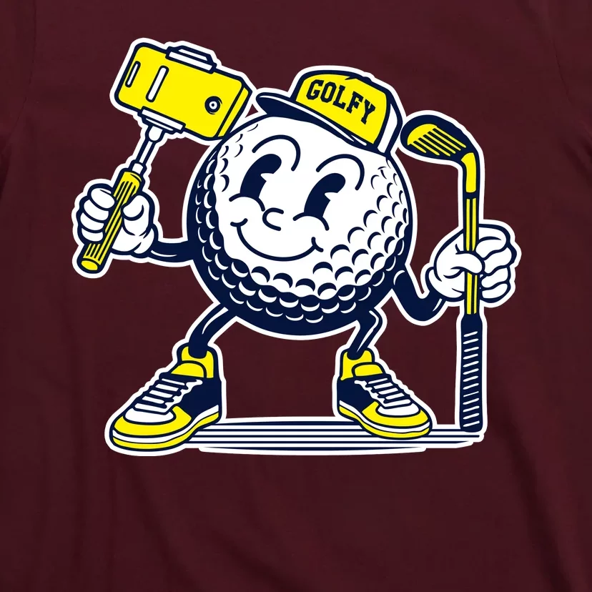 Funny Retro Cartoon Golf Ball Taking Selfie T-Shirt