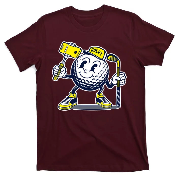 Funny Retro Cartoon Golf Ball Taking Selfie T-Shirt