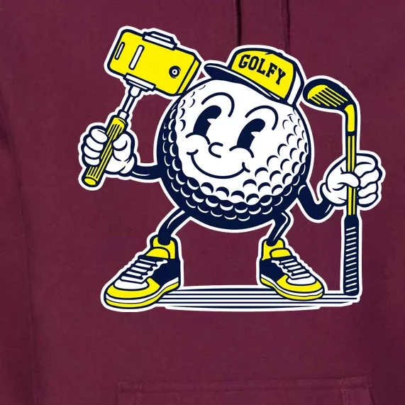 Funny Retro Cartoon Golf Ball Taking Selfie Premium Hoodie