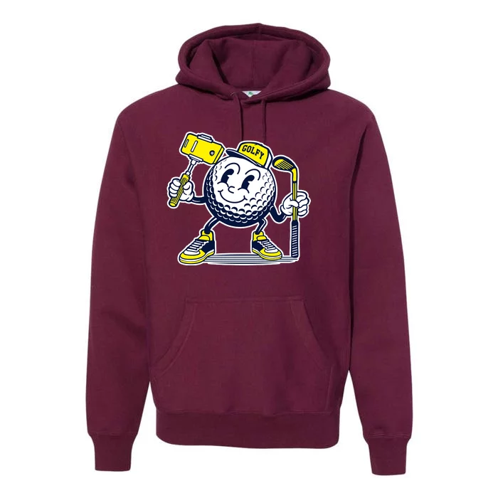 Funny Retro Cartoon Golf Ball Taking Selfie Premium Hoodie