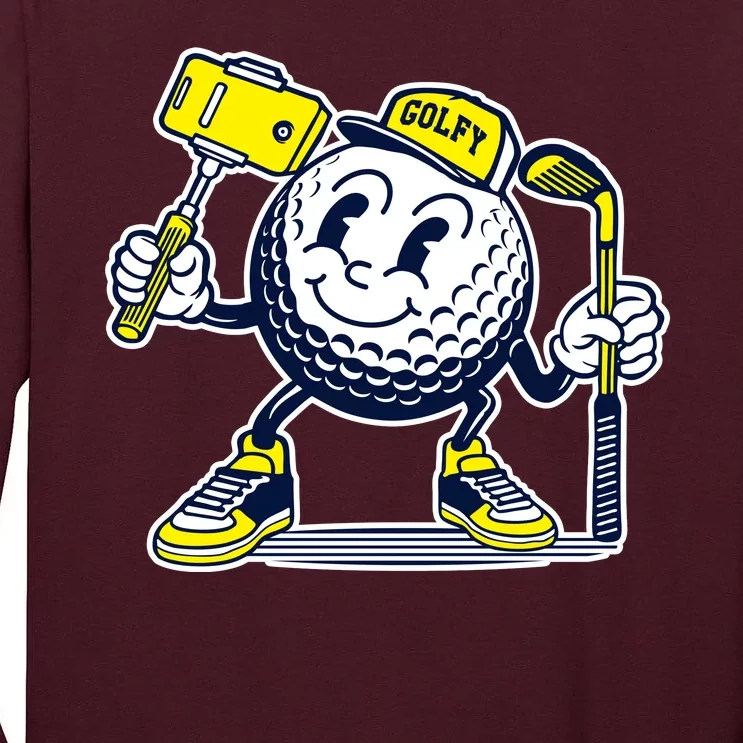 Funny Retro Cartoon Golf Ball Taking Selfie Tall Long Sleeve T-Shirt