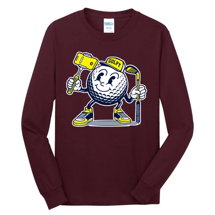 Funny Retro Cartoon Golf Ball Taking Selfie Tall Long Sleeve T-Shirt