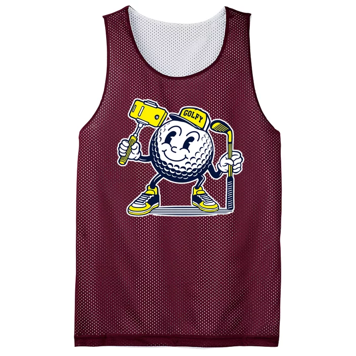 Funny Retro Cartoon Golf Ball Taking Selfie Mesh Reversible Basketball Jersey Tank