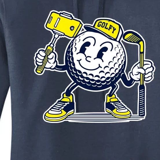 Funny Retro Cartoon Golf Ball Taking Selfie Women's Pullover Hoodie