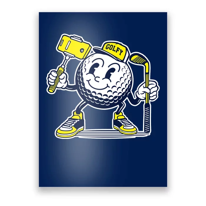 Funny Retro Cartoon Golf Ball Taking Selfie Poster