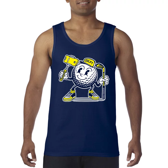 Funny Retro Cartoon Golf Ball Taking Selfie Tank Top