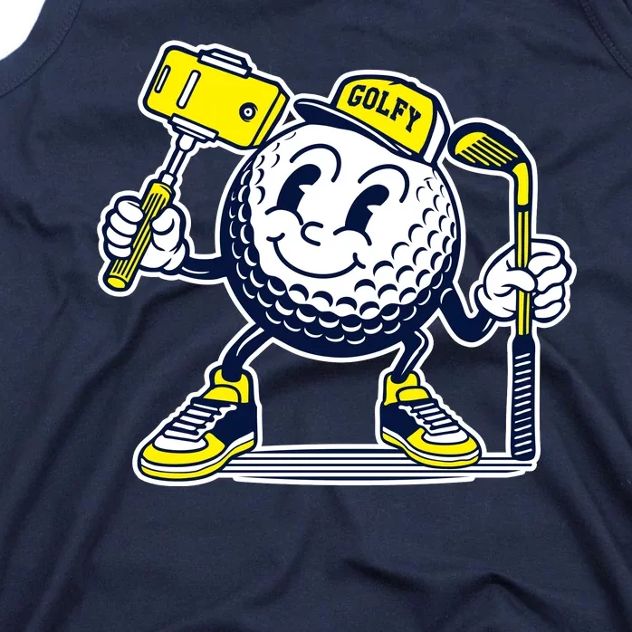 Funny Retro Cartoon Golf Ball Taking Selfie Tank Top