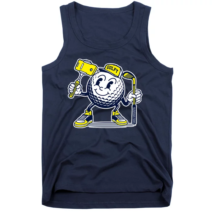 Funny Retro Cartoon Golf Ball Taking Selfie Tank Top