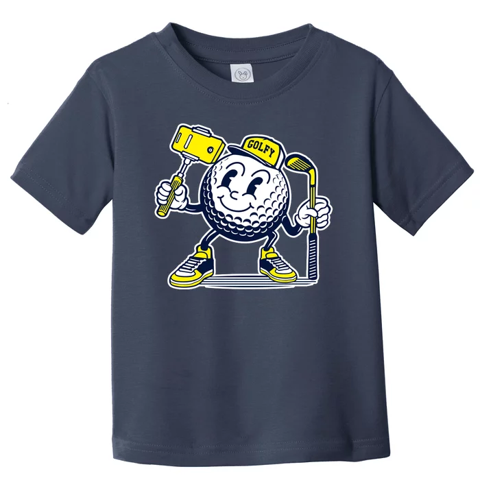 Funny Retro Cartoon Golf Ball Taking Selfie Toddler T-Shirt