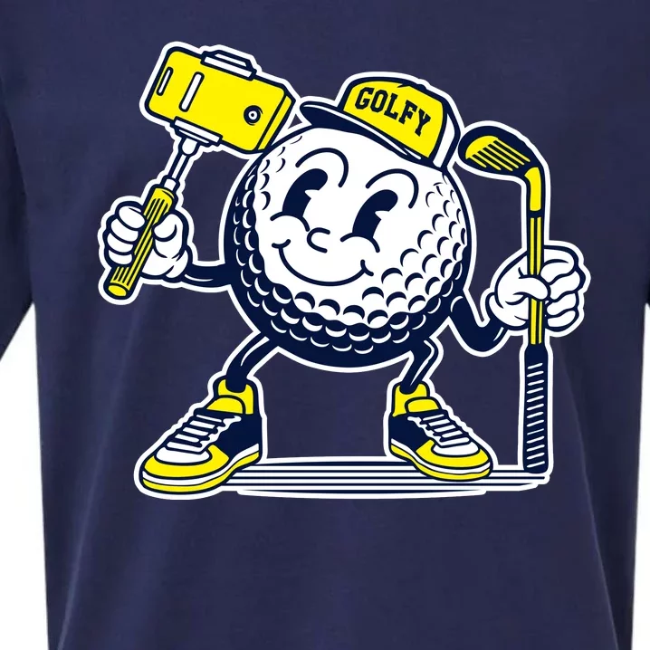 Funny Retro Cartoon Golf Ball Taking Selfie Sueded Cloud Jersey T-Shirt