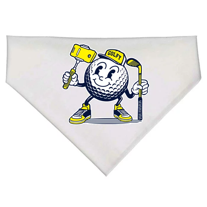 Funny Retro Cartoon Golf Ball Taking Selfie USA-Made Doggie Bandana