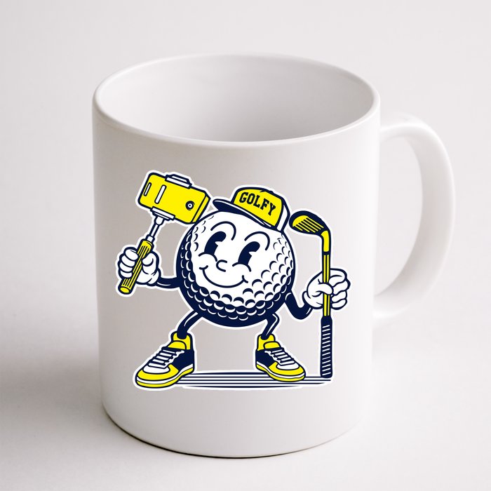 Funny Retro Cartoon Golf Ball Taking Selfie Front & Back Coffee Mug