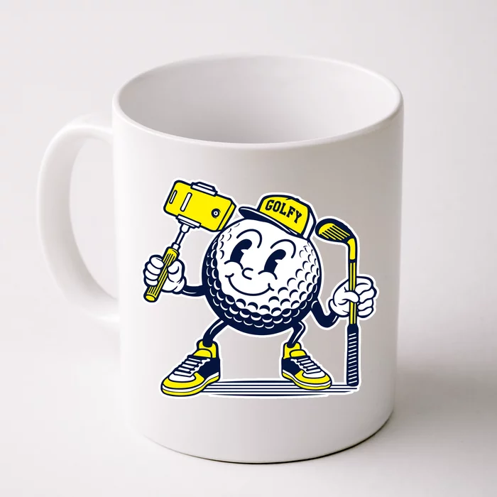 Funny Retro Cartoon Golf Ball Taking Selfie Front & Back Coffee Mug