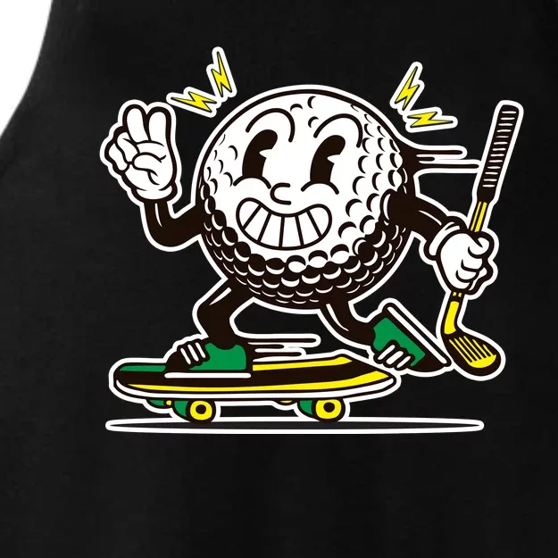 Funny Retro Cartoon Skateboarding Golf Ball Ladies Tri-Blend Wicking Tank