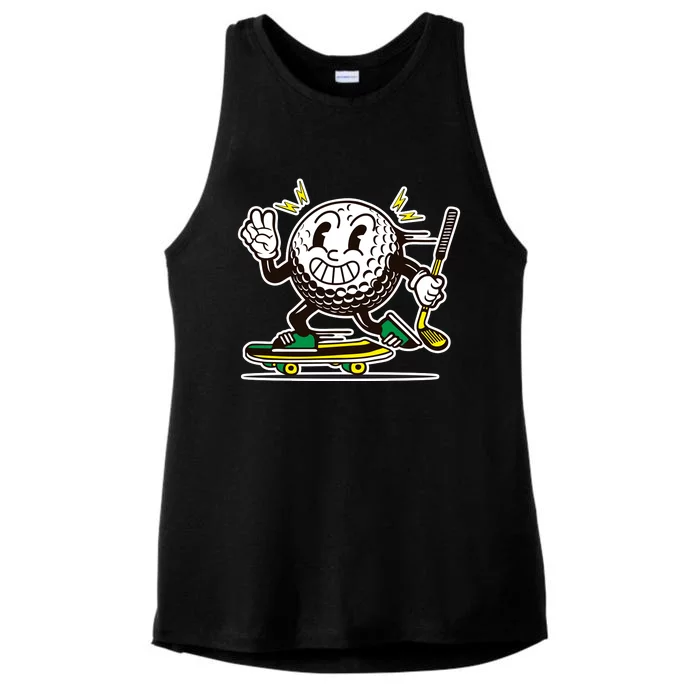 Funny Retro Cartoon Skateboarding Golf Ball Ladies Tri-Blend Wicking Tank