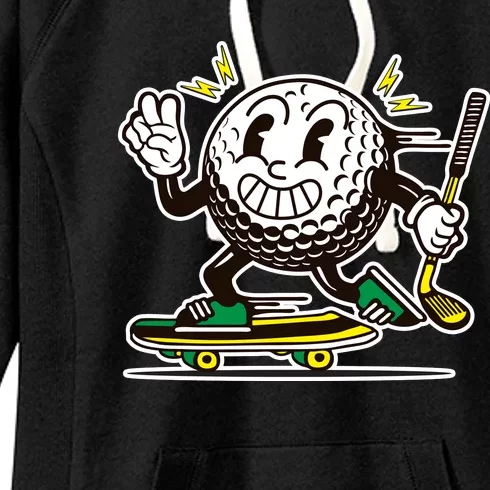 Funny Retro Cartoon Skateboarding Golf Ball Women's Fleece Hoodie