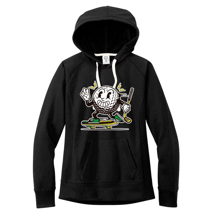 Funny Retro Cartoon Skateboarding Golf Ball Women's Fleece Hoodie