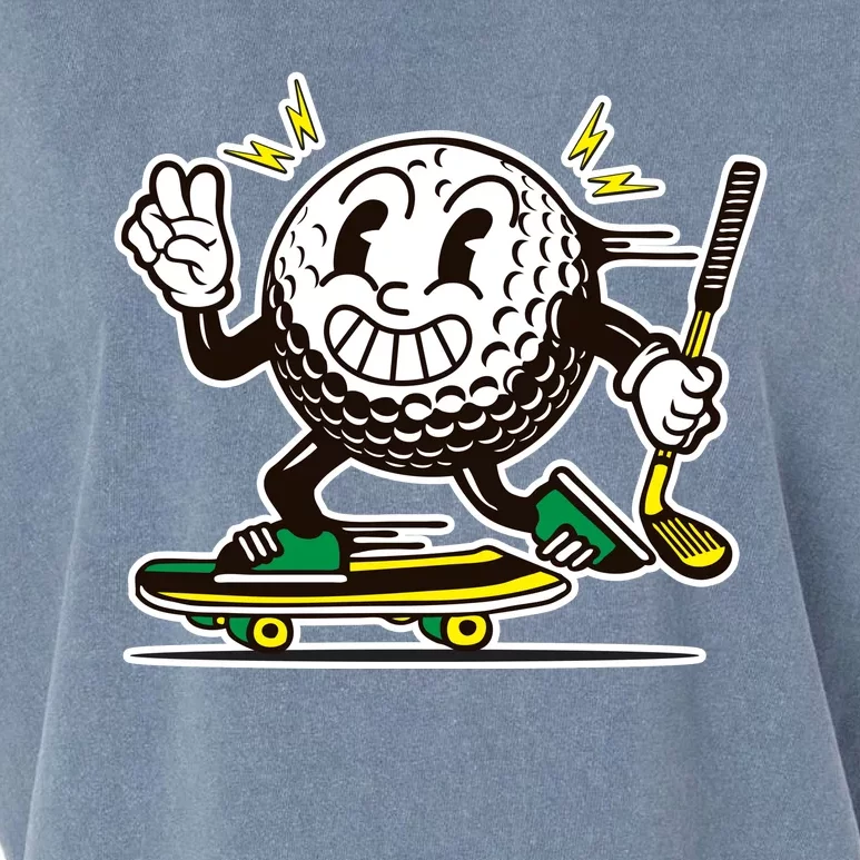 Funny Retro Cartoon Skateboarding Golf Ball Garment-Dyed Women's Muscle Tee