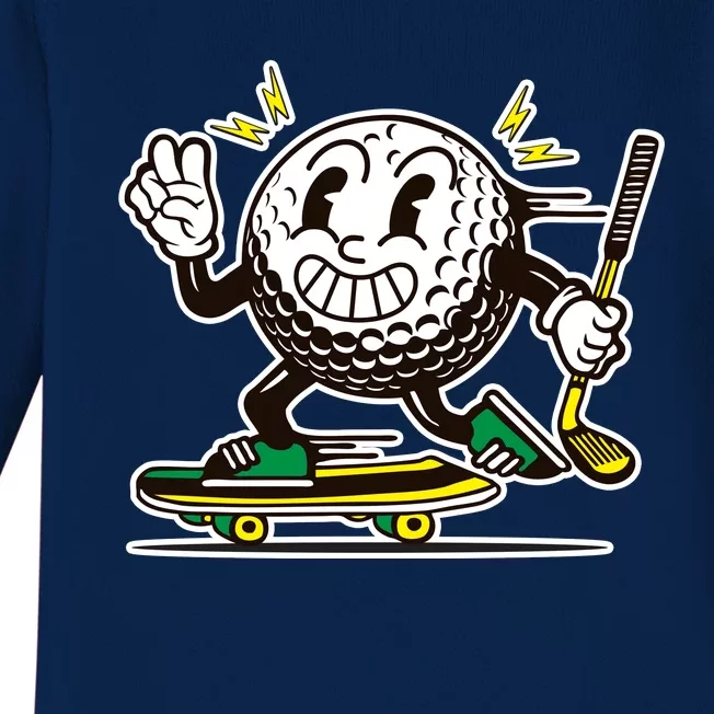 Funny Retro Cartoon Skateboarding Golf Ball Baby Long Sleeve Bodysuit