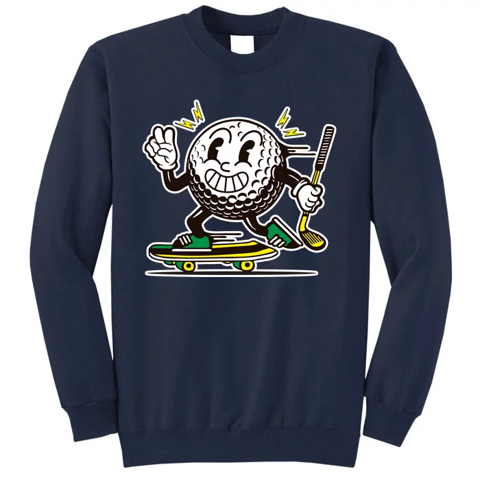 Funny Retro Cartoon Skateboarding Golf Ball Tall Sweatshirt