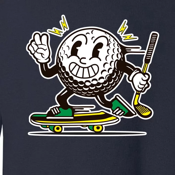 Funny Retro Cartoon Skateboarding Golf Ball Toddler Sweatshirt