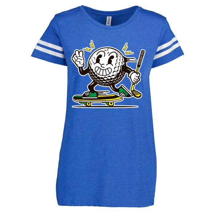 Funny Retro Cartoon Skateboarding Golf Ball Enza Ladies Jersey Football T-Shirt