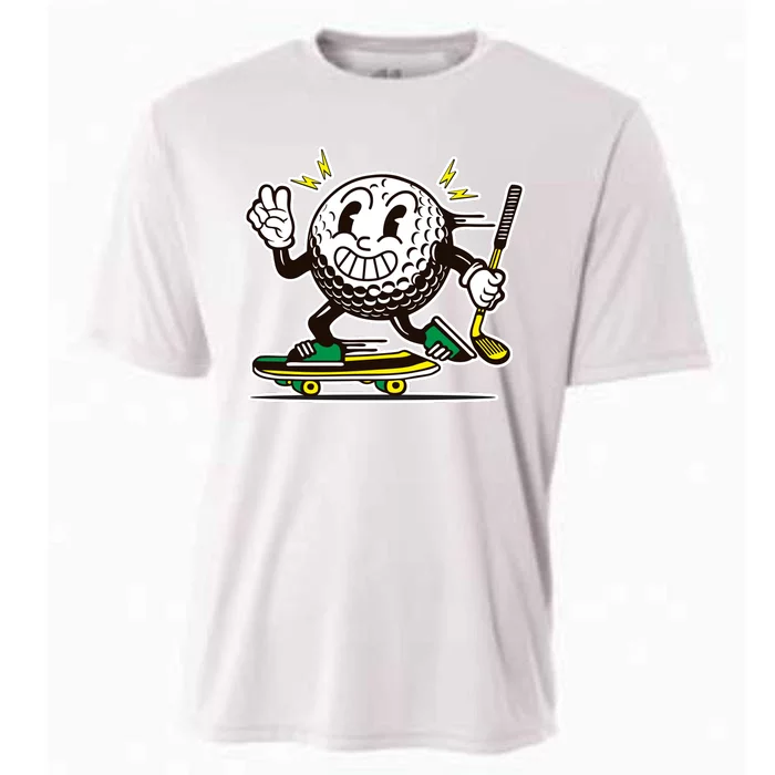 Funny Retro Cartoon Skateboarding Golf Ball Cooling Performance Crew T-Shirt