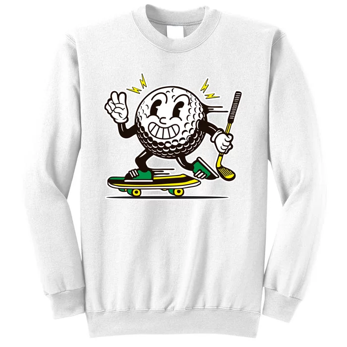 Funny Retro Cartoon Skateboarding Golf Ball Sweatshirt