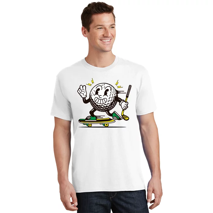 Funny Retro Cartoon Skateboarding Golf Ball T-Shirt