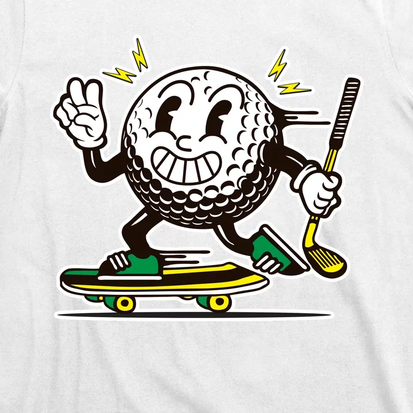 Funny Retro Cartoon Skateboarding Golf Ball T-Shirt