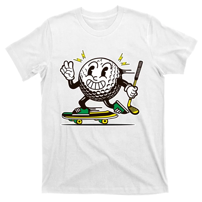 Funny Retro Cartoon Skateboarding Golf Ball T-Shirt