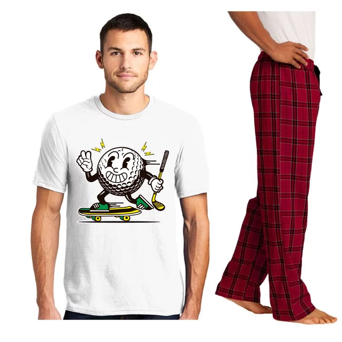 Funny Retro Cartoon Skateboarding Golf Ball Pajama Set