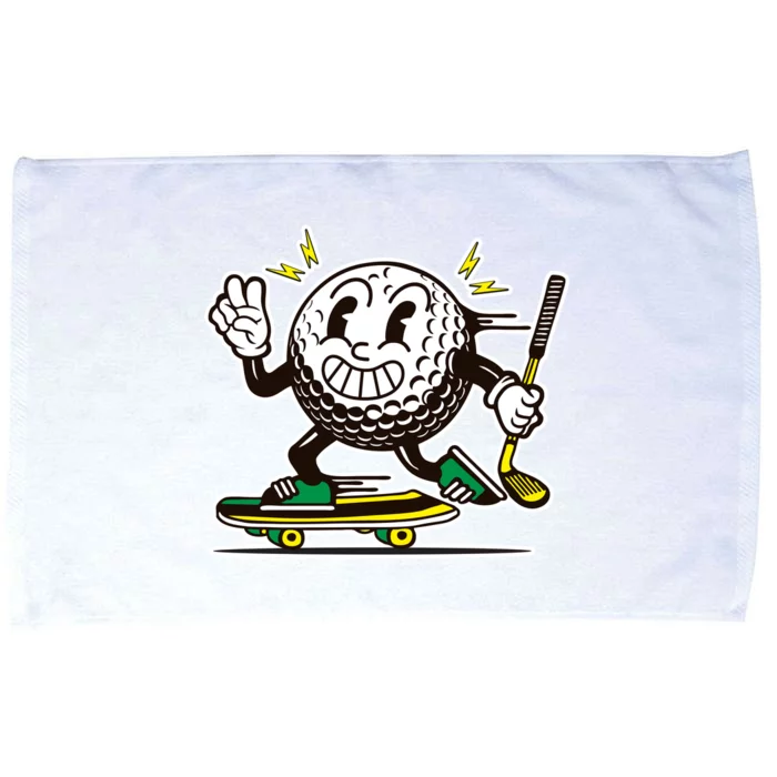 Funny Retro Cartoon Skateboarding Golf Ball Microfiber Hand Towel