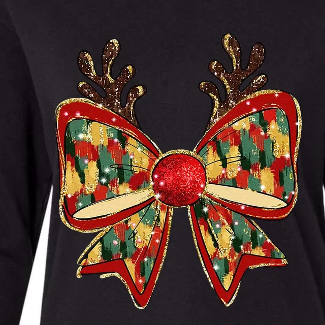 Funny Reindeer Coquette Bows Pajama Christmas Women Womens Cotton Relaxed Long Sleeve T-Shirt