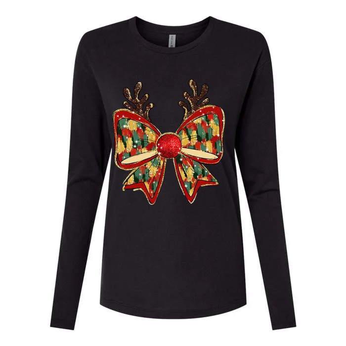 Funny Reindeer Coquette Bows Pajama Christmas Women Womens Cotton Relaxed Long Sleeve T-Shirt