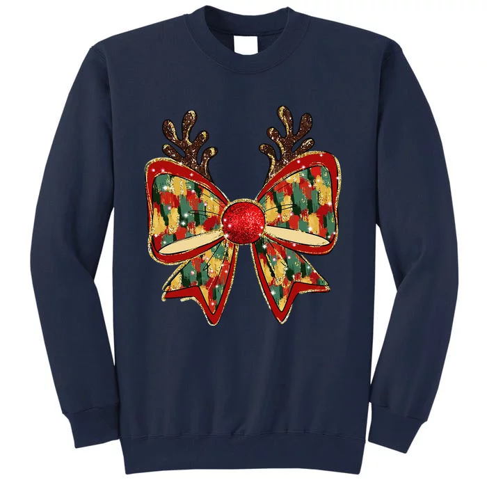 Funny Reindeer Coquette Bows Pajama Christmas Women Tall Sweatshirt