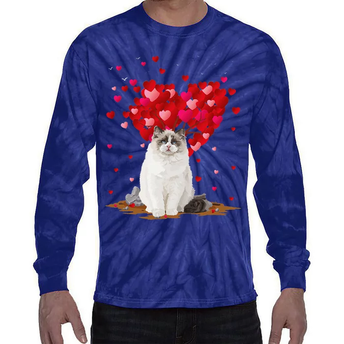 Funny Ragdoll Cat Animal Lover Ragdoll Cat Valentine's Day Tie-Dye Long Sleeve Shirt