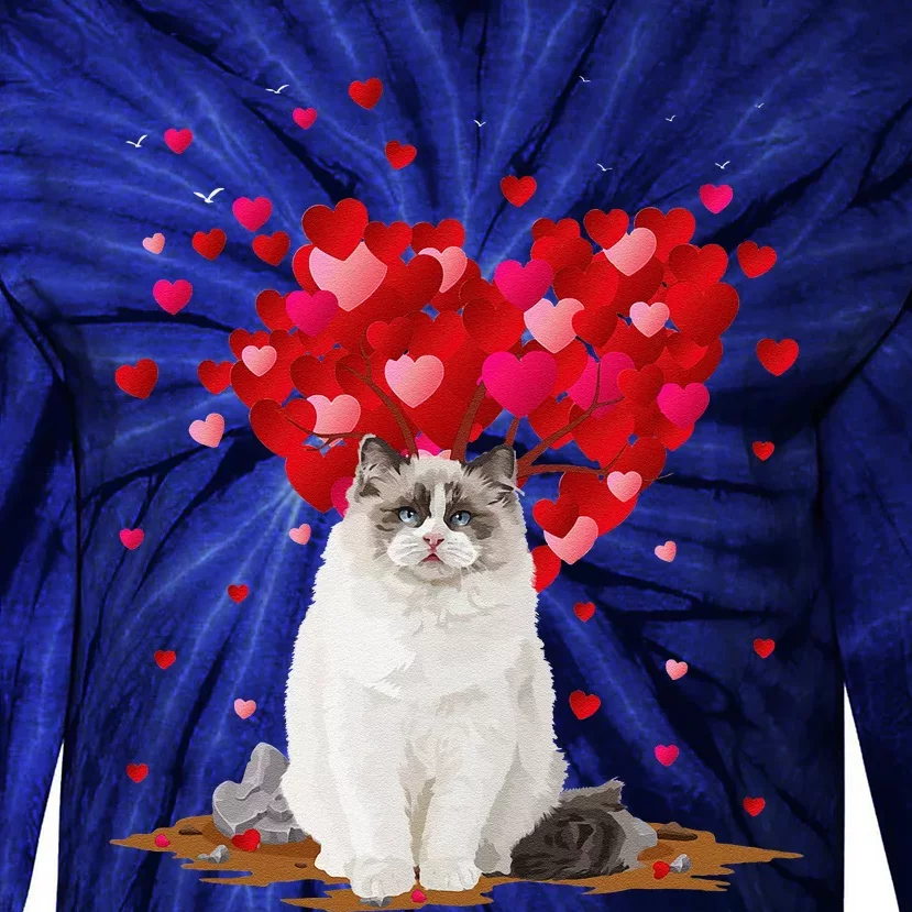 Funny Ragdoll Cat Animal Lover Ragdoll Cat Valentine's Day Tie-Dye Long Sleeve Shirt